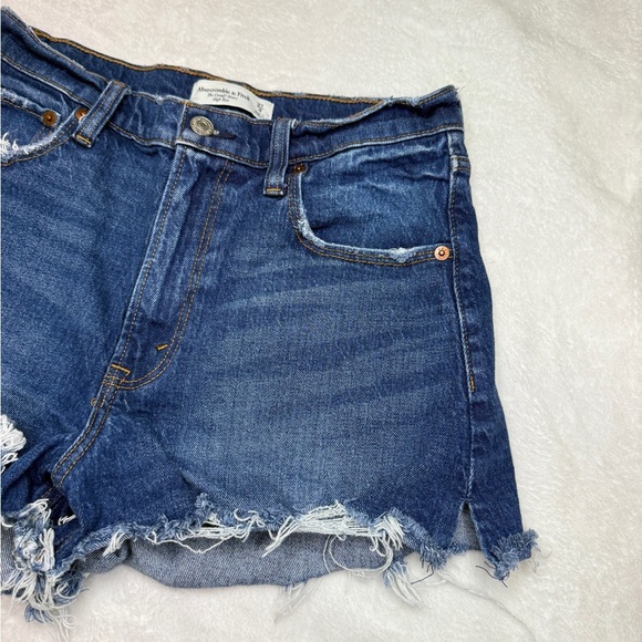 Abercrombie & Fitch size 27 Blue Jean Shorts Distressed High-Waisted - Picture 4 of 6